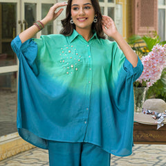 Teal Crape Premium And Elegant Co-Ord Set For Women