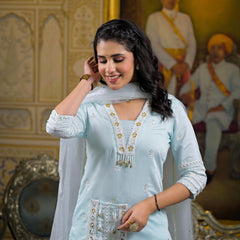 Light Blue Georgette Elegant Kurta Set For Women