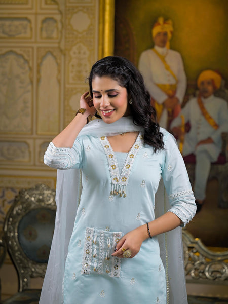 Light Blue Georgette Elegant Kurta Set For Women