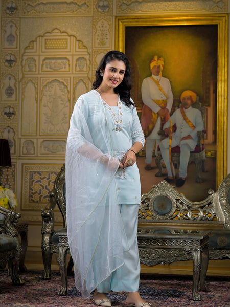 Light Blue Georgette Elegant Kurta Set For Women