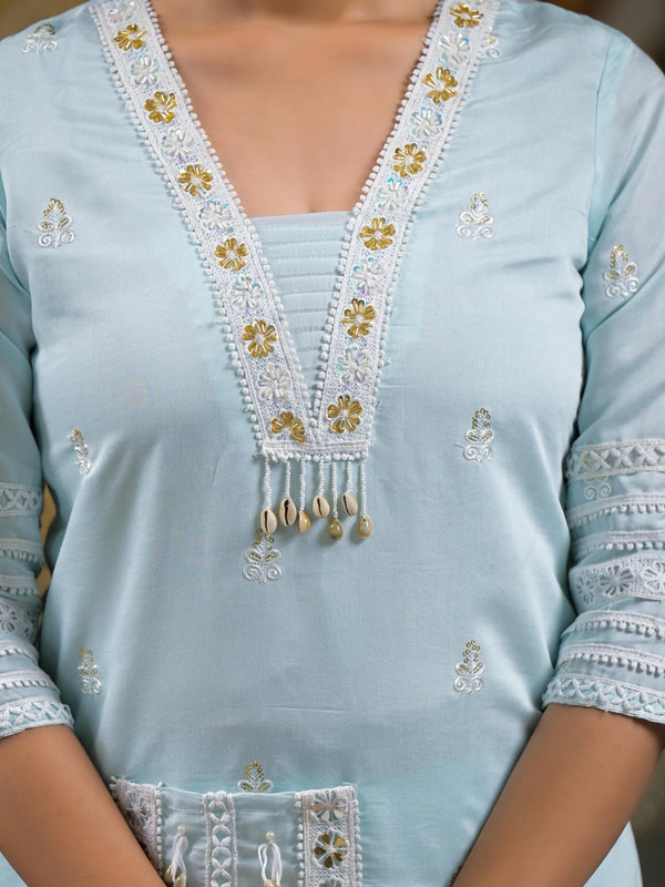 Light Blue Georgette Elegant Kurta Set For Women
