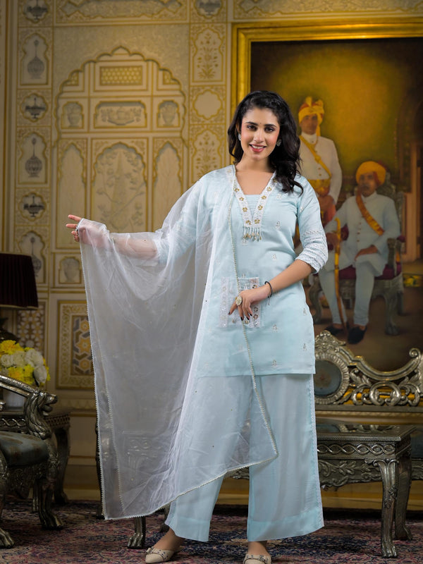 Light Blue Georgette Elegant Kurta Set For Women